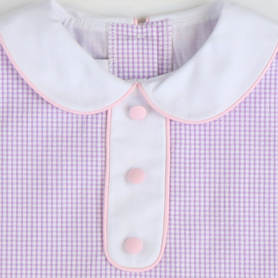 Collared Seersucker Sleeveless Dress - Lavender Mini Check