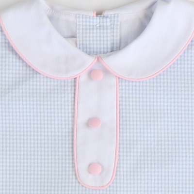 Collared Seersucker Sleeveless Top & Bloomer Set - Light Blue Mini Check