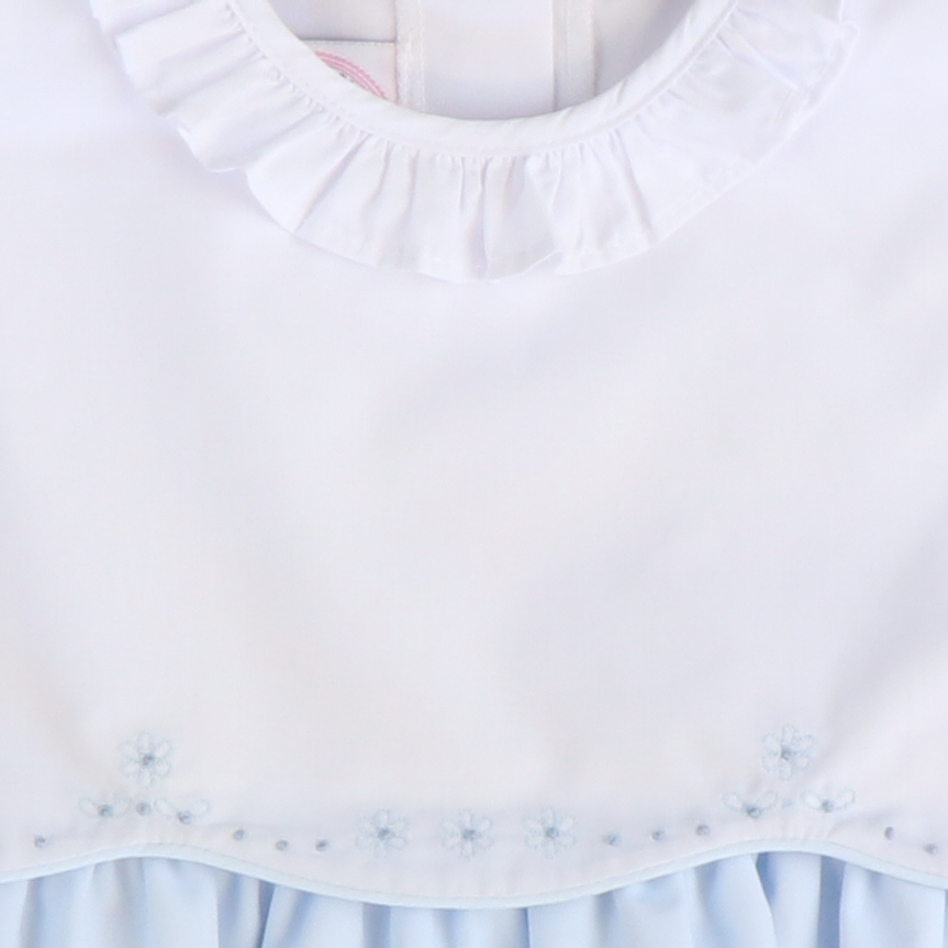 Embroidered Ruffle Girl Bubble - Light Blue