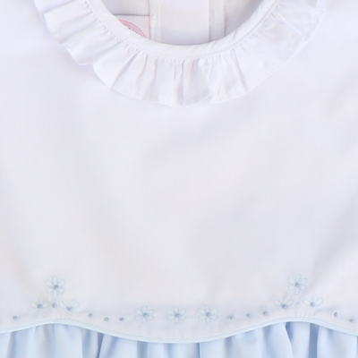 Embroidered Ruffle Girl Bubble - Light Blue