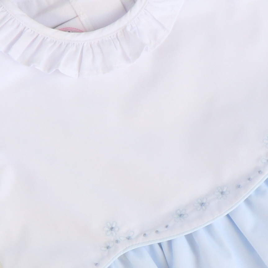 Embroidered Ruffle Girl Bubble - Light Blue