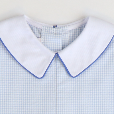 Collared Seersucker Boy Romper - Light Blue Mini Check