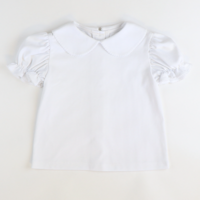 Girls Classic Short Sleeve Blouse - White Knit