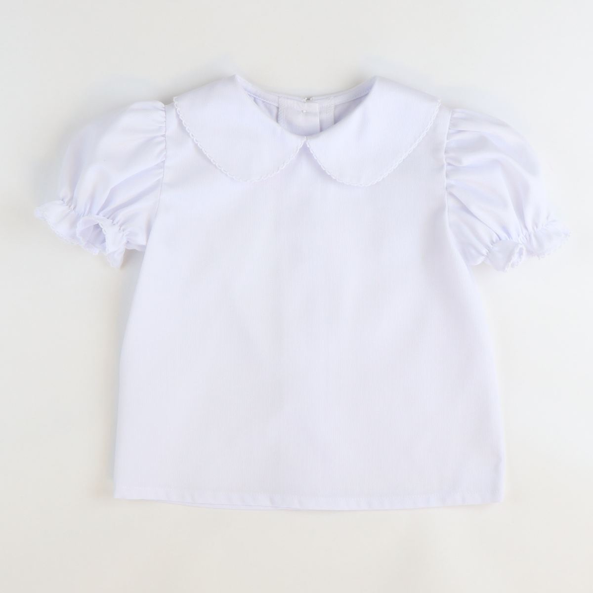 Girls Classic Short Sleeve Blouse - White Pique