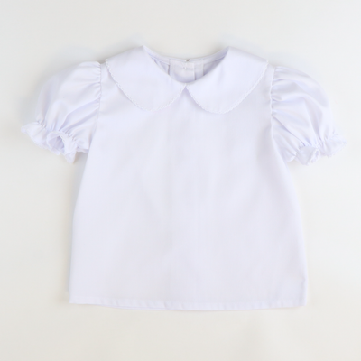 Girls Classic Short Sleeve Blouse - White Pique