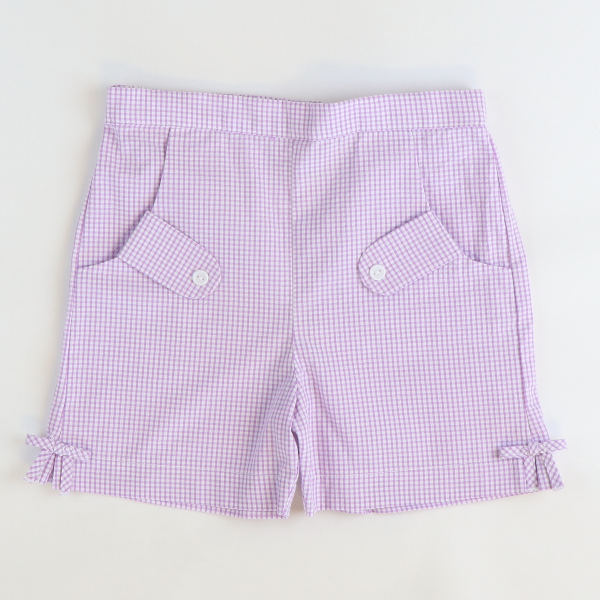 Bow Shorts - Lavender Mini Check Seersucker