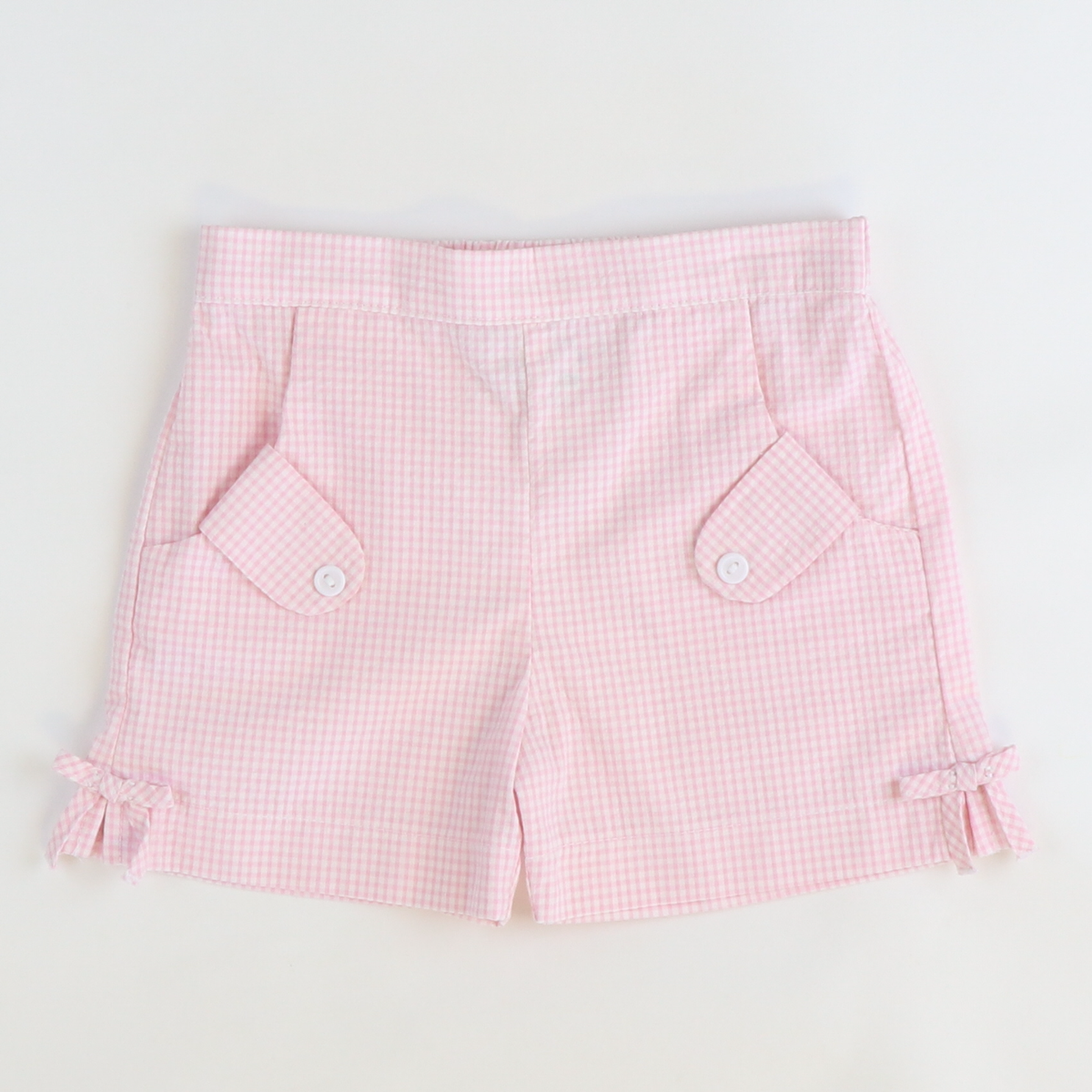 Bow Shorts - Pink Mini Check Seersucker