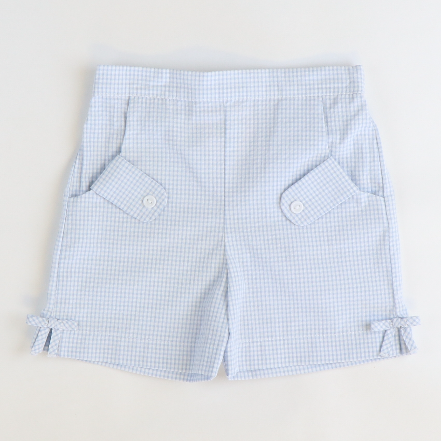 Bow Shorts - Light Blue Mini Check Seersucker