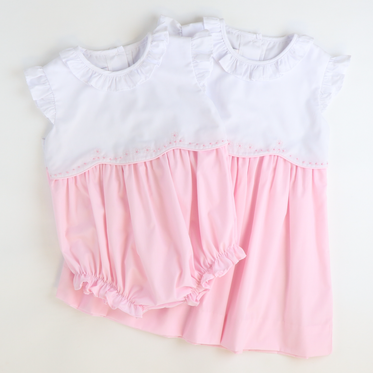 Embroidered Ruffle Girl Bubble - Light Pink