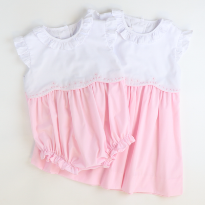 Embroidered Ruffle Girl Bubble - Light Pink