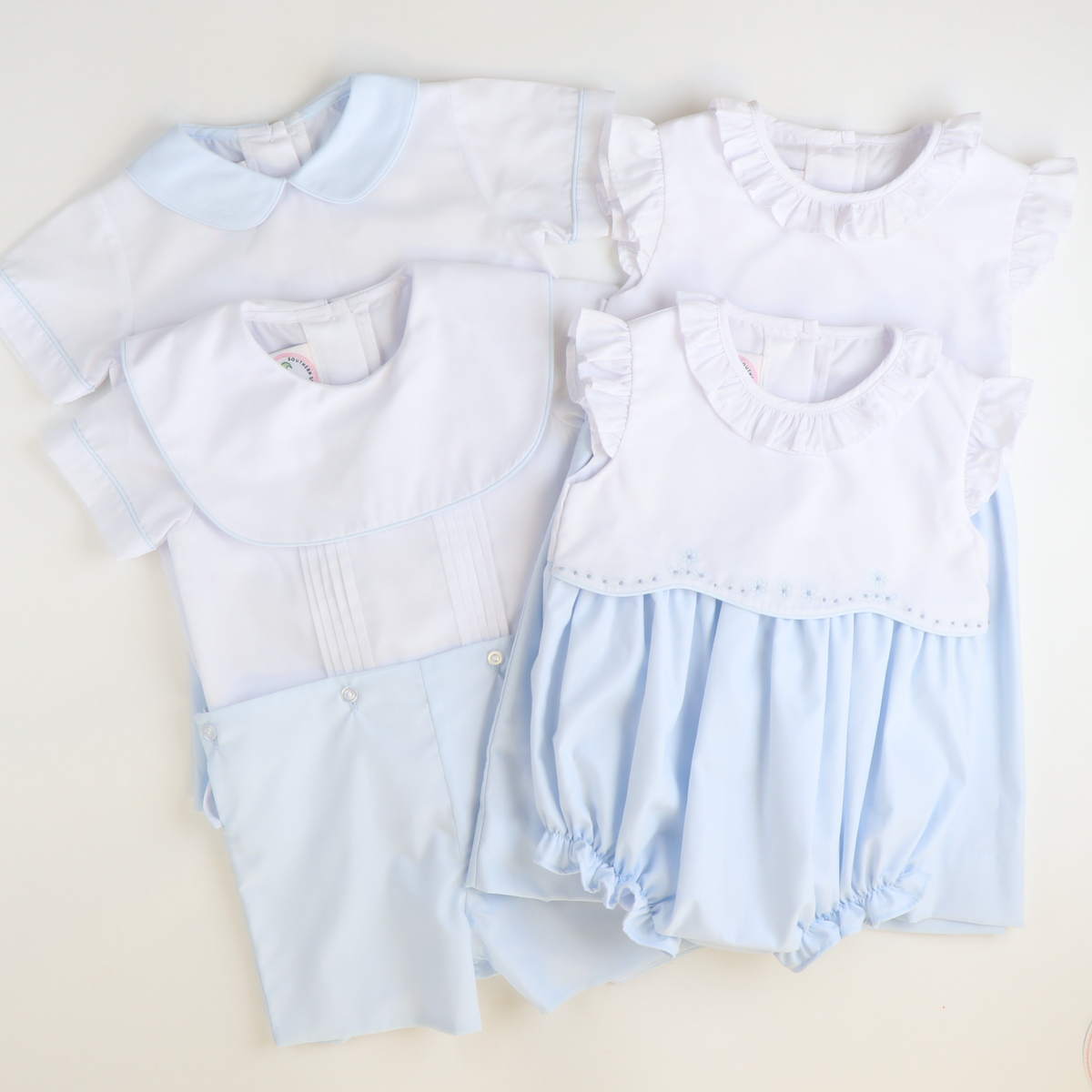 Embroidered Ruffle Girl Bubble - Light Blue