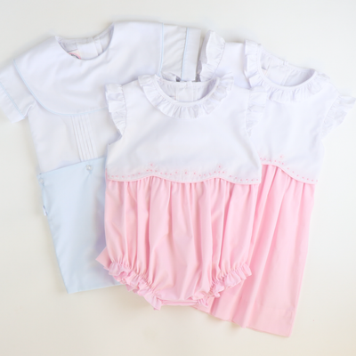 Embroidered Ruffle Girl Bubble - Light Pink