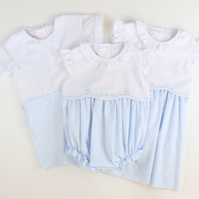Embroidered Ruffle Girl Bubble - Light Blue