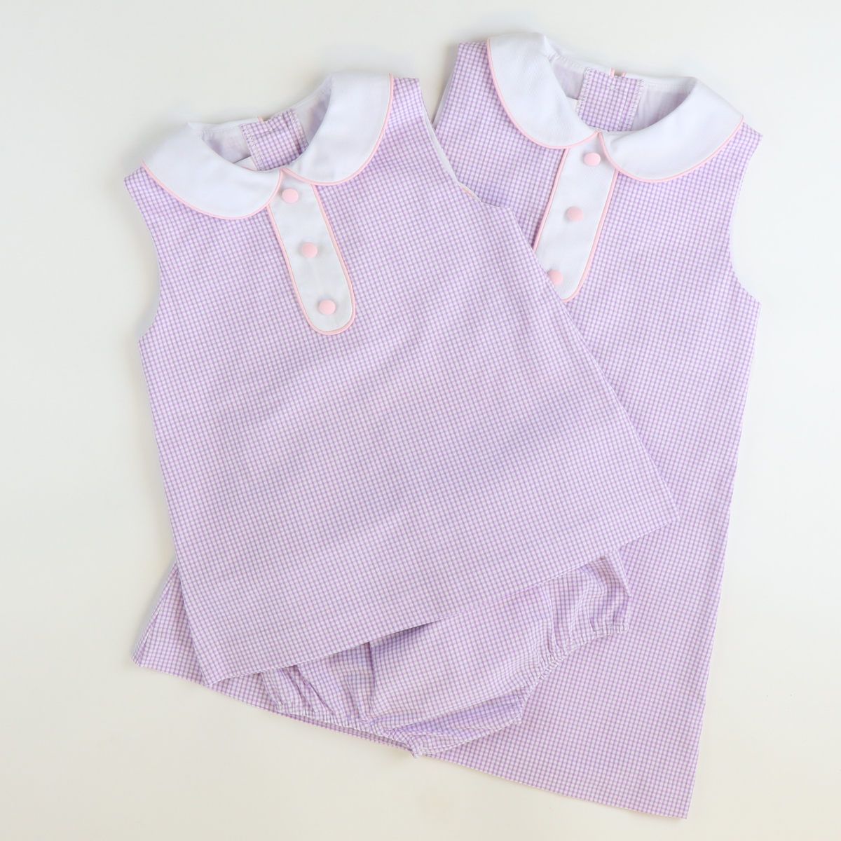 Collared Seersucker Sleeveless Dress - Lavender Mini Check