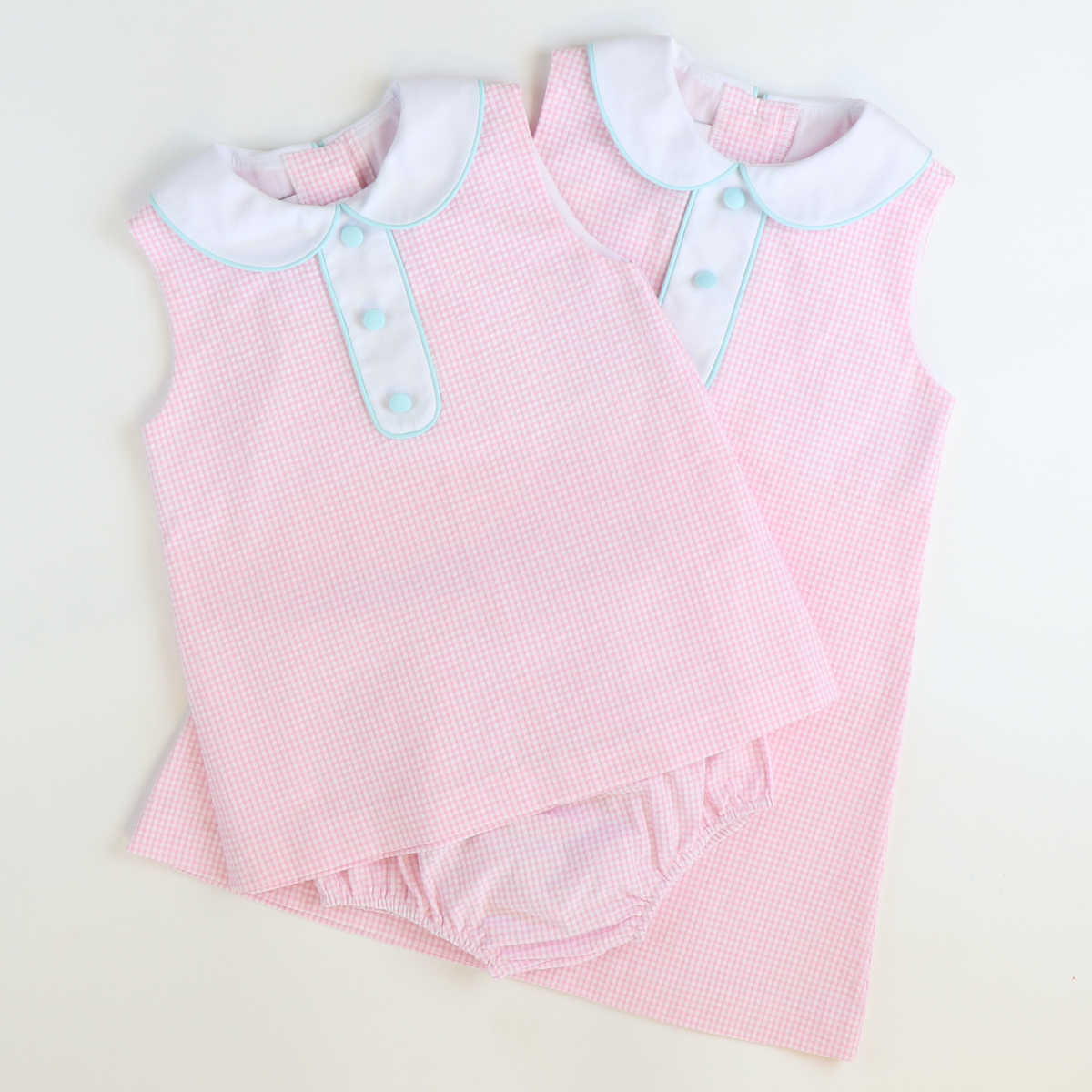 Collared Seersucker Sleeveless Dress - Pink Mini Check
