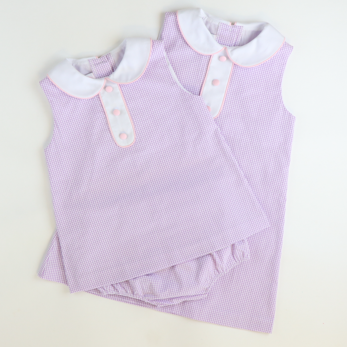 Collared Seersucker Sleeveless Dress - Lavender Mini Check