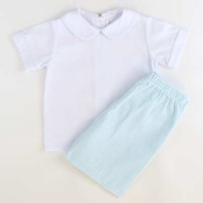 Signature Shorts - Light Blue & Mint Stripe Seersucker