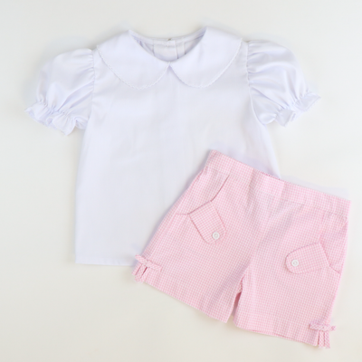 Girls Classic Short Sleeve Blouse - White Pique