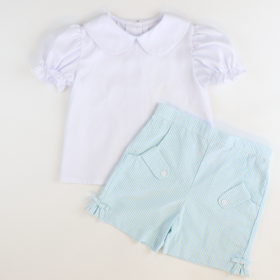 Girls Classic Short Sleeve Blouse - White Pique