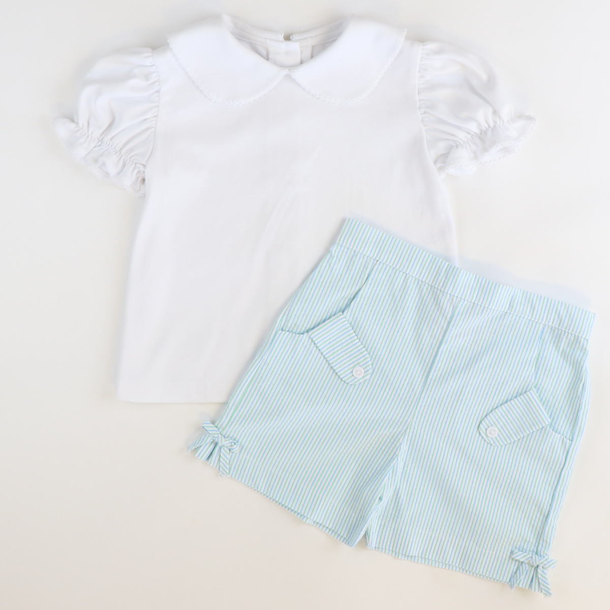 Girls Classic Short Sleeve Blouse - White Knit