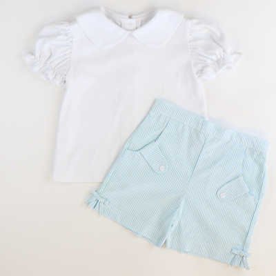 Girls Classic Short Sleeve Blouse - White Knit