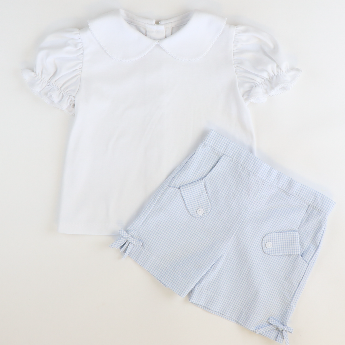 Girls Classic Short Sleeve Blouse - White Knit