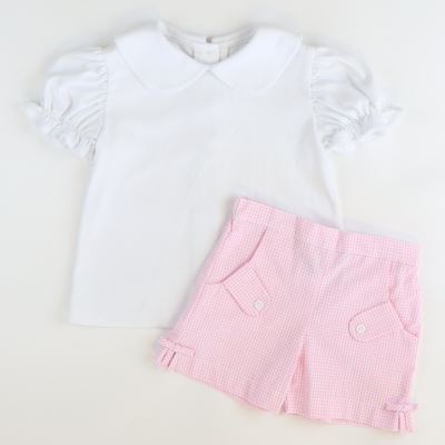 Girls Classic Short Sleeve Blouse - White Knit