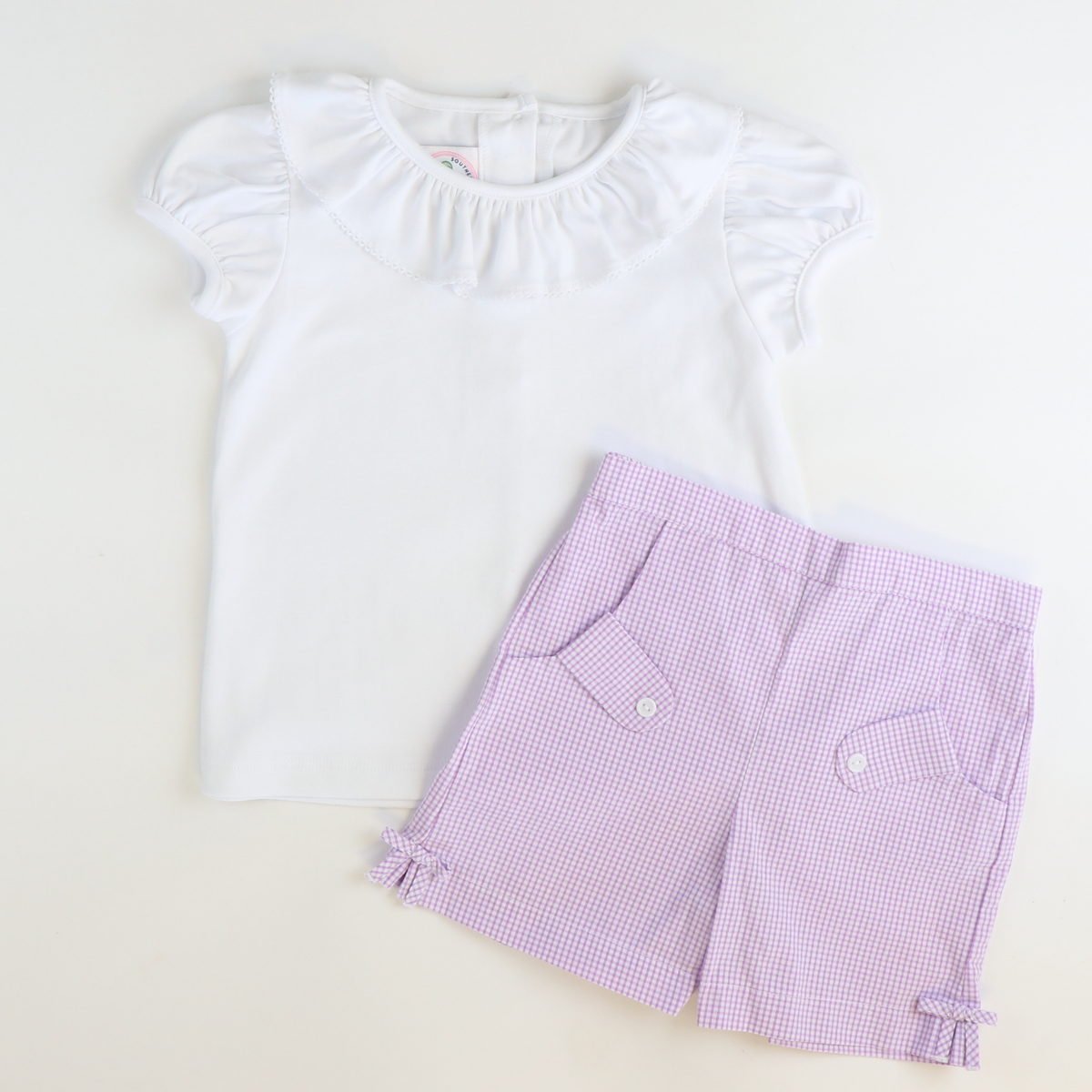 Bow Shorts - Lavender Mini Check Seersucker
