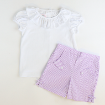 Bow Shorts - Lavender Mini Check Seersucker