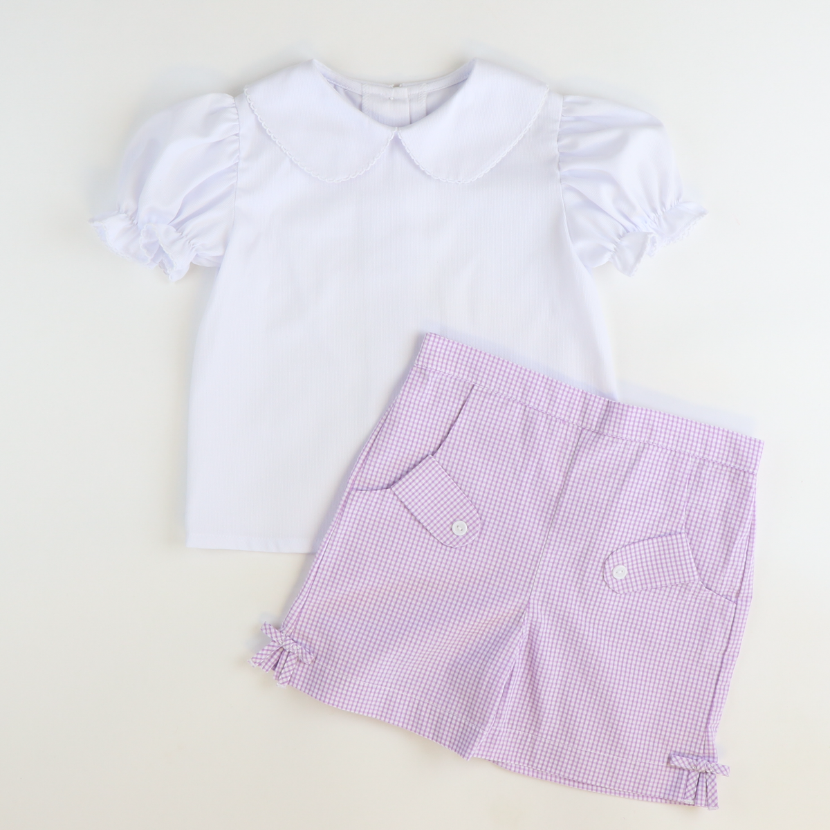 Bow Shorts - Lavender Mini Check Seersucker
