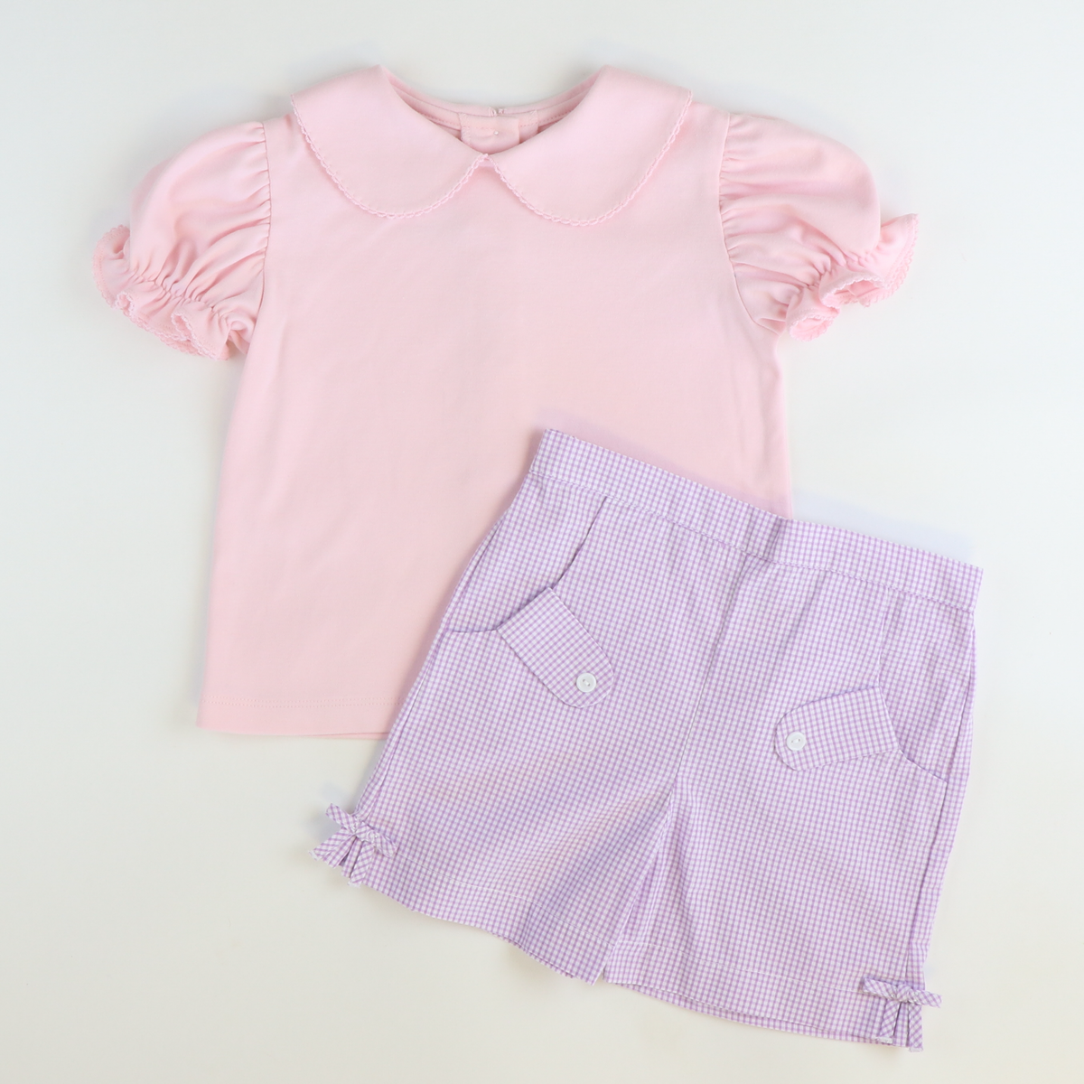 Bow Shorts - Lavender Mini Check Seersucker