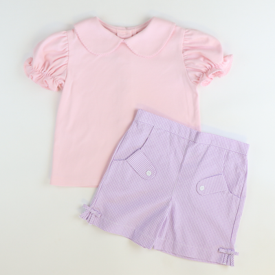 Bow Shorts - Lavender Mini Check Seersucker