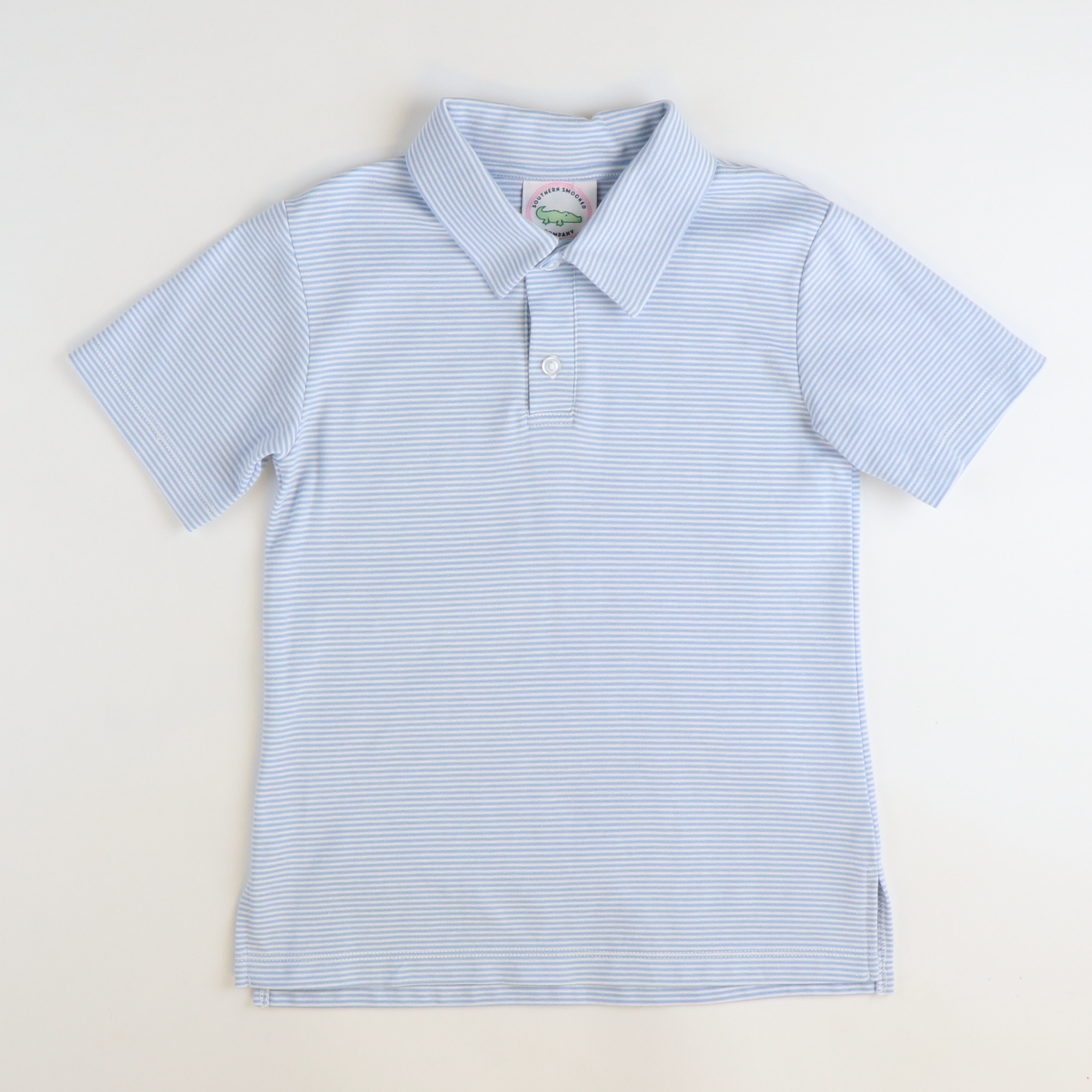 Signature Short Sleeve Polo - Light Blue Micro Stripe Knit
