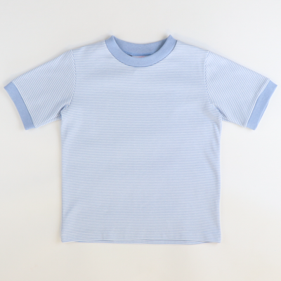 Out & About Boy Shirt - Light Blue Micro Stripe Knit
