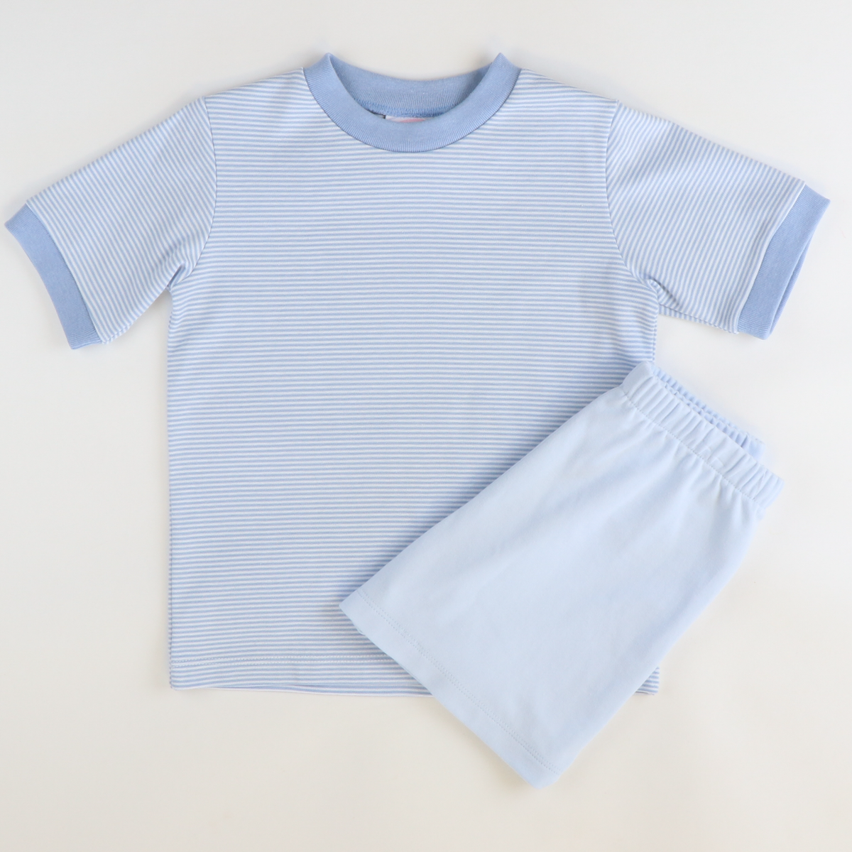 Out & About Boy Shirt - Light Blue Micro Stripe Knit