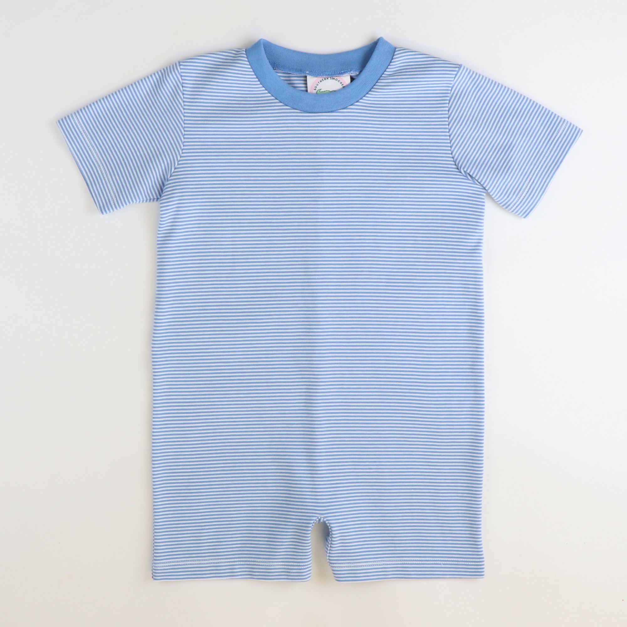 Out & About Boy Romper - Party Blue Micro Stripe Knit