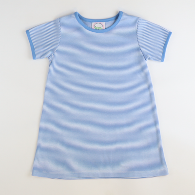 Out & About Dress - Party Blue Micro Stripe Knit