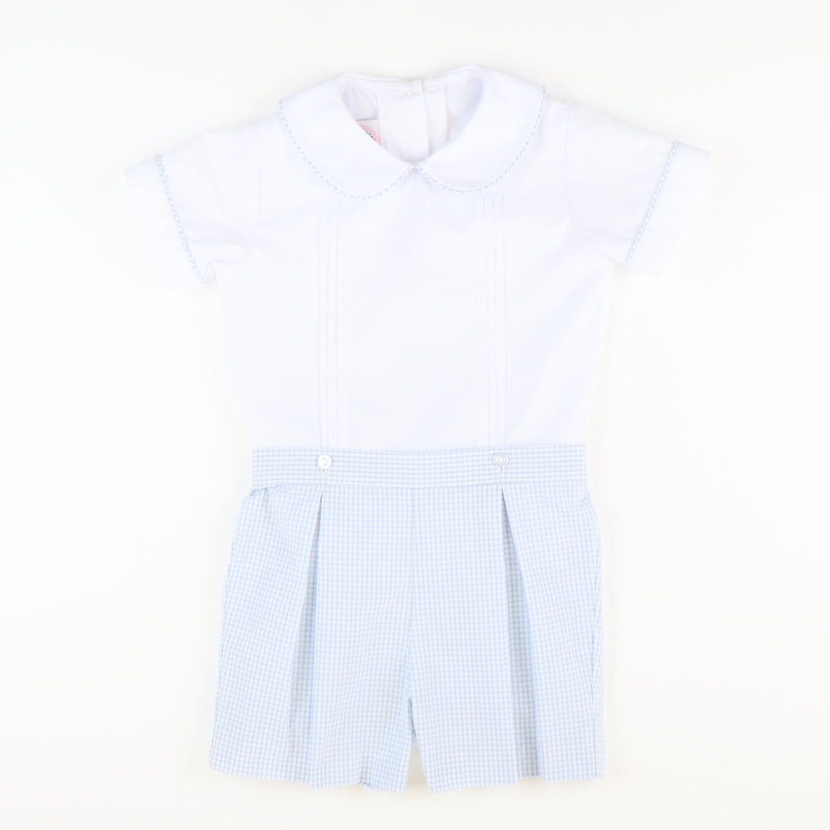 Collared Short Set - Light Blue Mini Check Seersucker