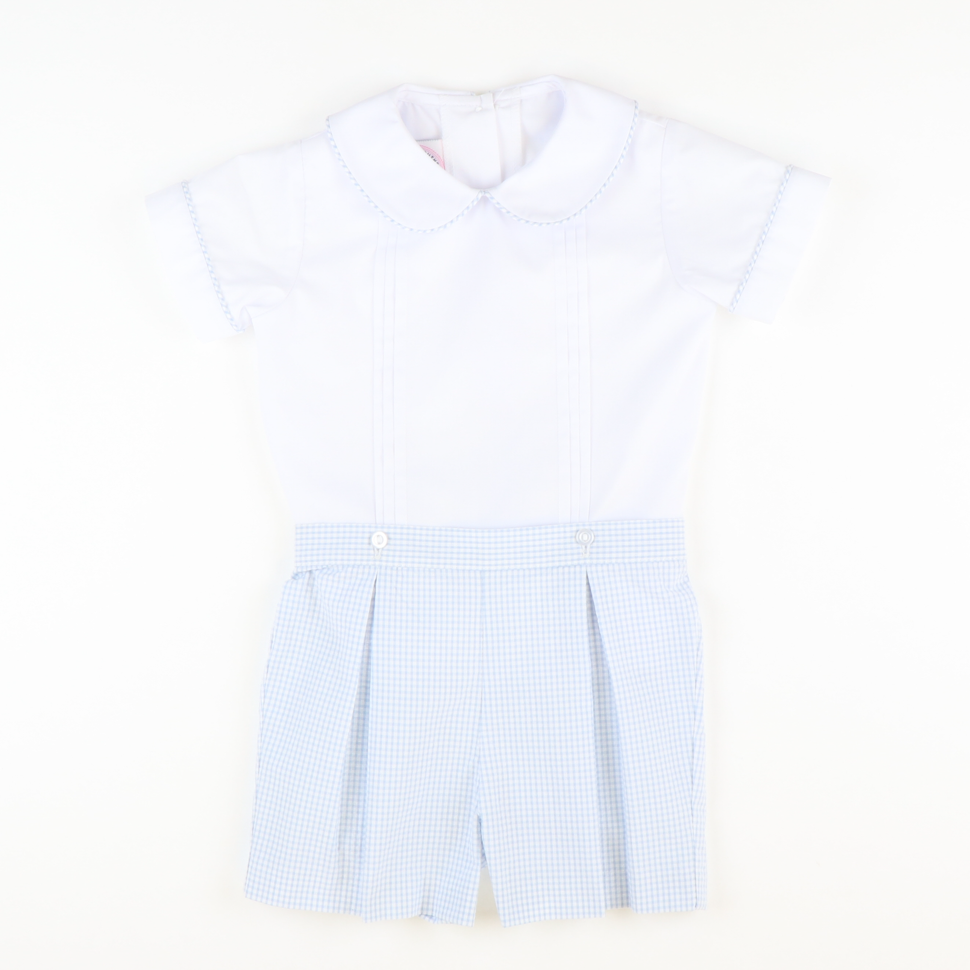 Collared Short Set - Light Blue Mini Check Seersucker