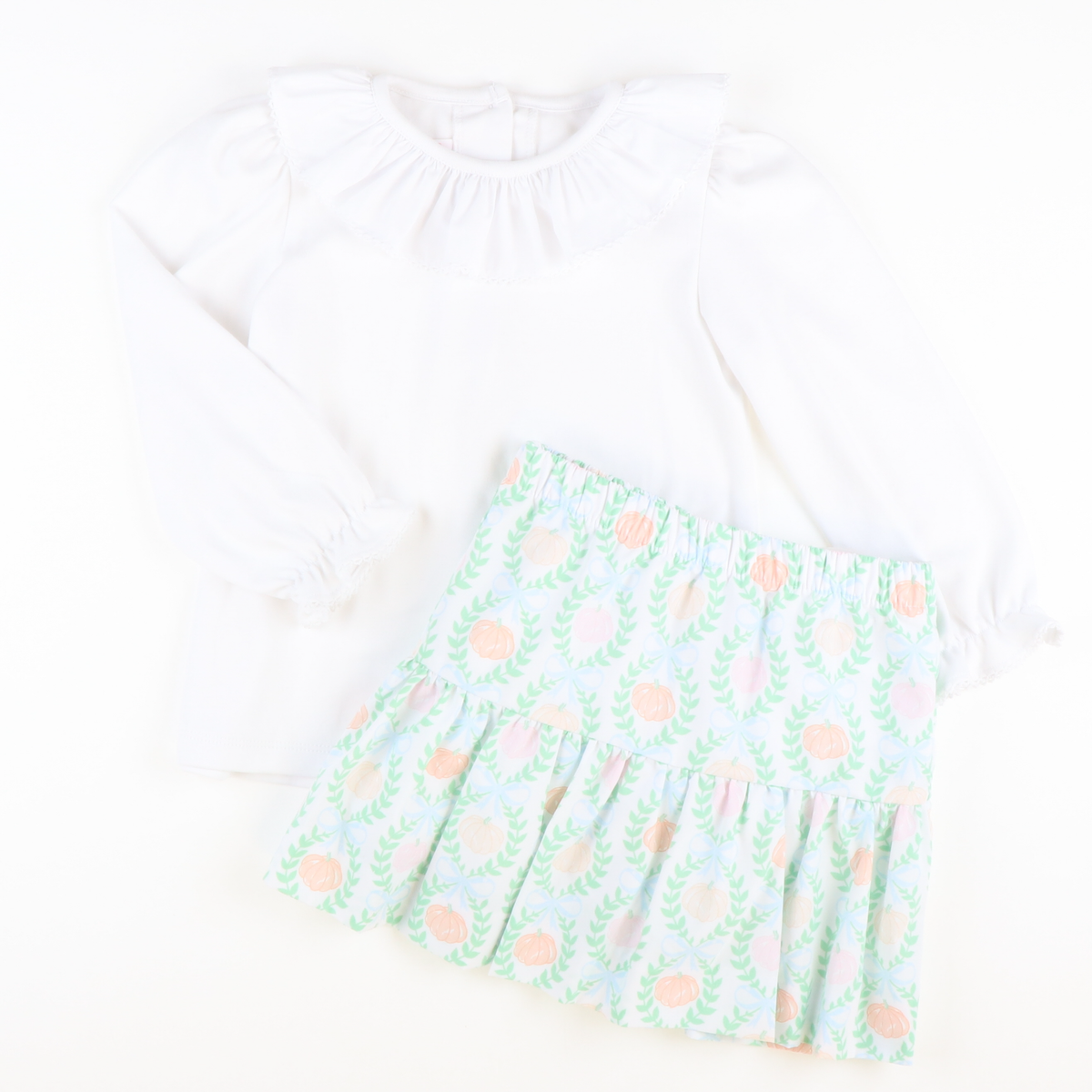 White Knit Ruffle Neck L/S Blouse