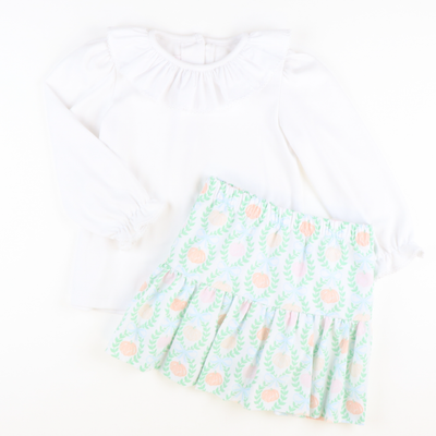 White Knit Ruffle Neck L/S Blouse