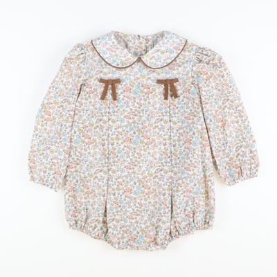 Autumn Floral Collared Bow Girl Bubble