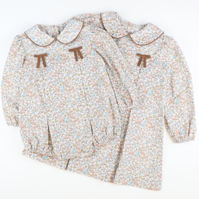 Autumn Floral Collared Bow Girl Bubble