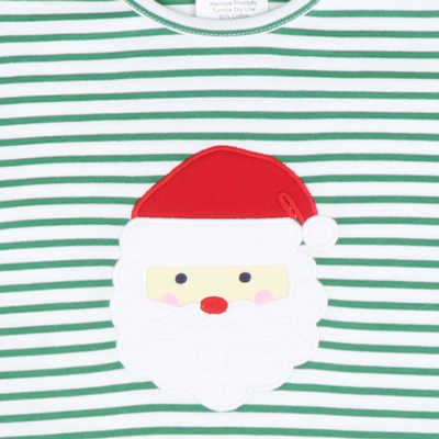 Appliquéd Santa Face Ruffle Top - Christmas Green Stripe Knit