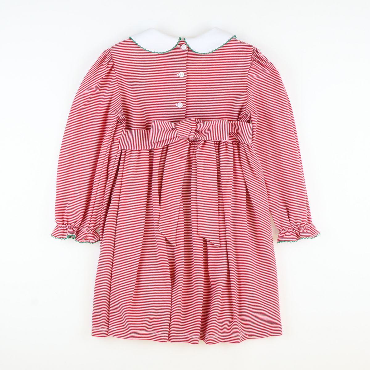 Appliquéd Christmas Trees Collared Dress - Red Stripe Knit