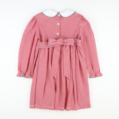 Appliquéd Christmas Trees Collared Dress - Red Stripe Knit