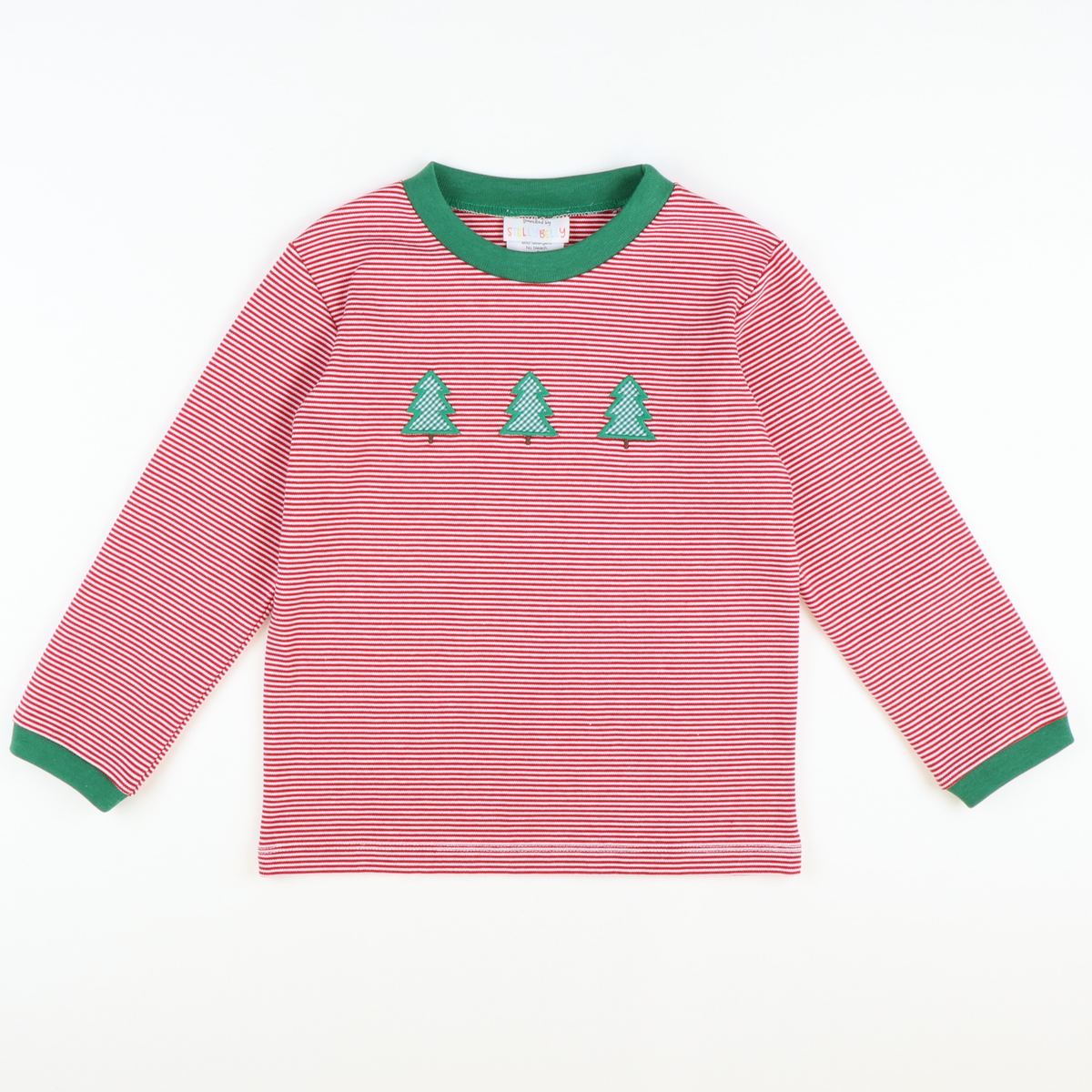 Appliquéd Christmas Trees Long Sleeve Shirt - Red Stripe Knit