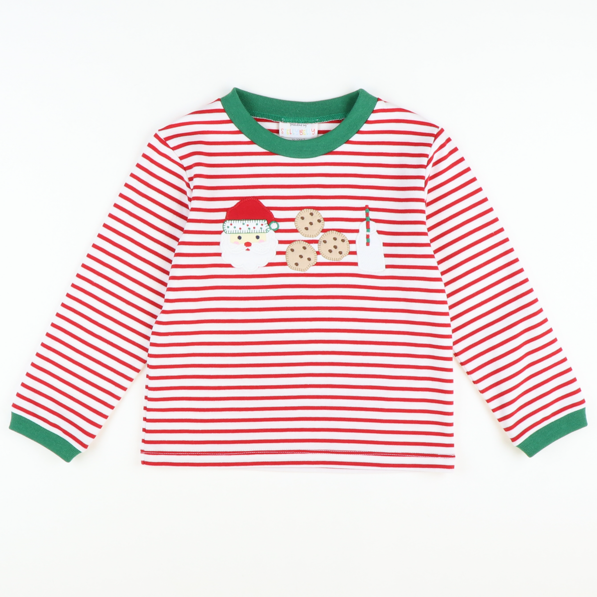 Appliquéd Christmas Eve Long Sleeve Shirt - Red Stripe Knit