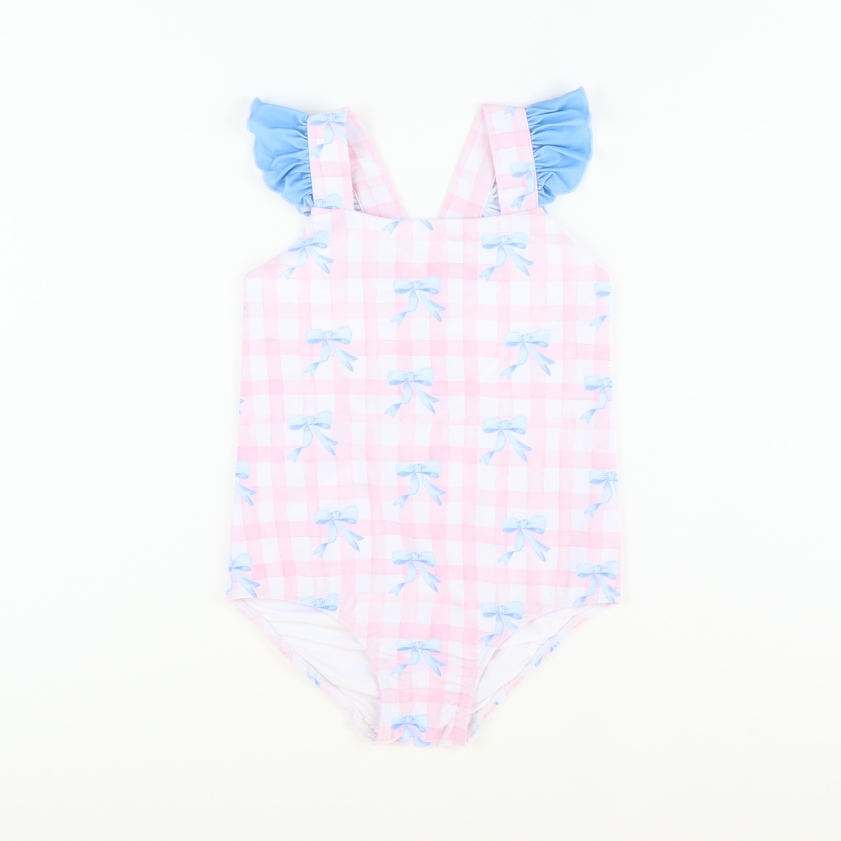 Blue Bows & Pink Check One-Piece Swimsuit - Southern Smocked Co.