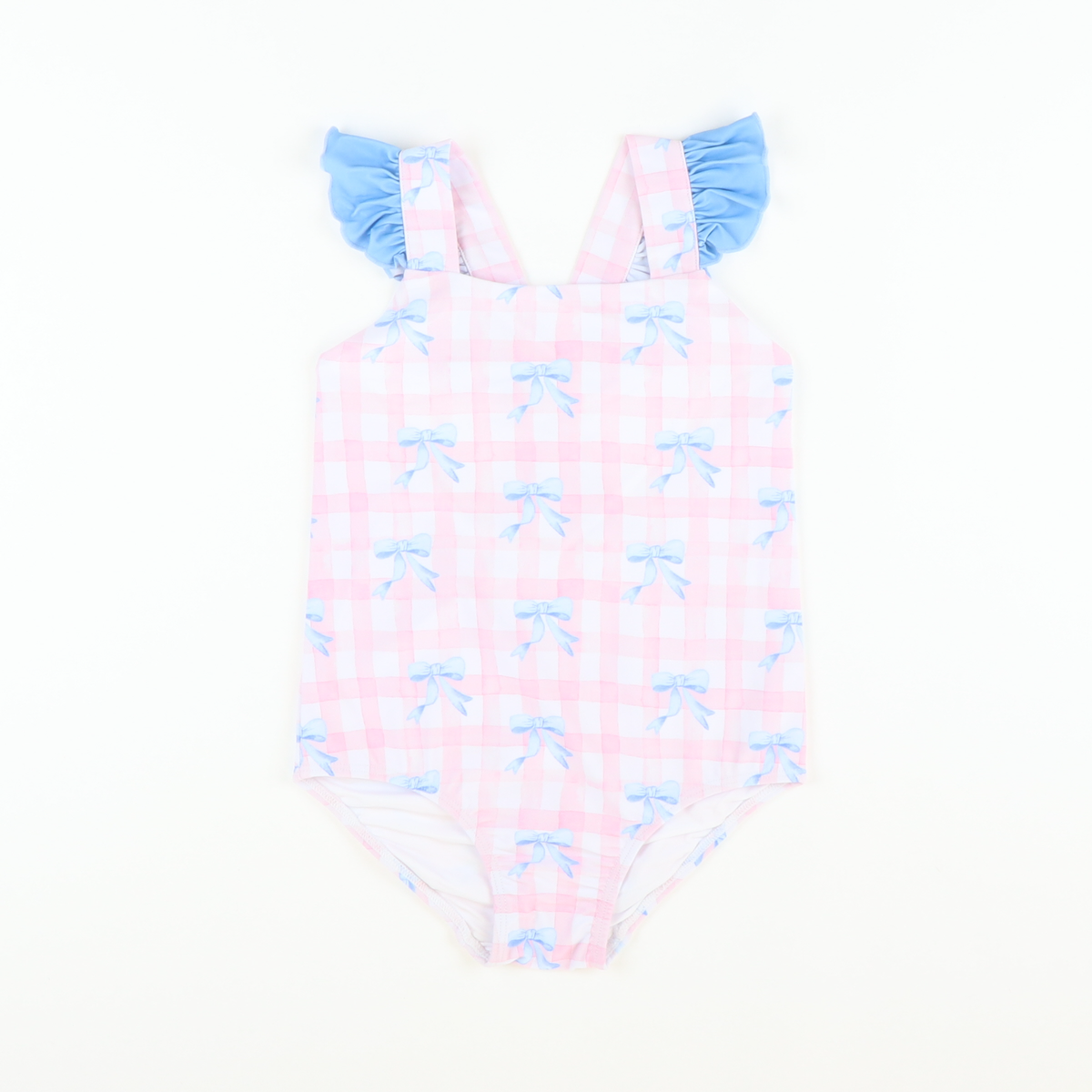 Blue Bows & Pink Check One-Piece Swimsuit